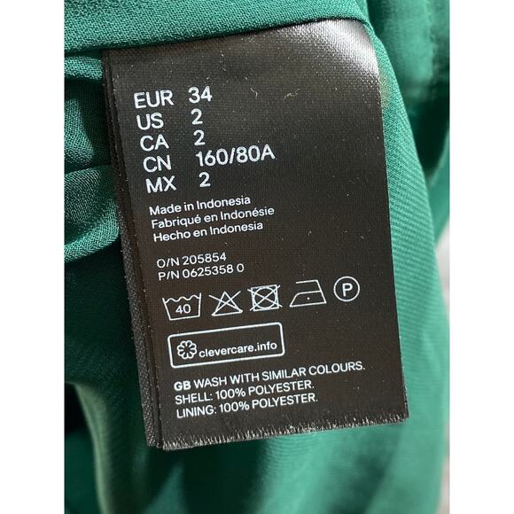 H&M Women's Forest Green V-Neck Semi-Sheer Round-Hem Mini Dress SZ 2 - Picture 10 of 11